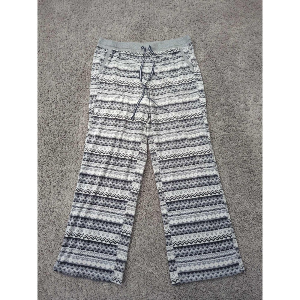 Nautica Pajama Pants Womens M Gray‎ Fair Isle Drawstring Fleece Sleepwear
